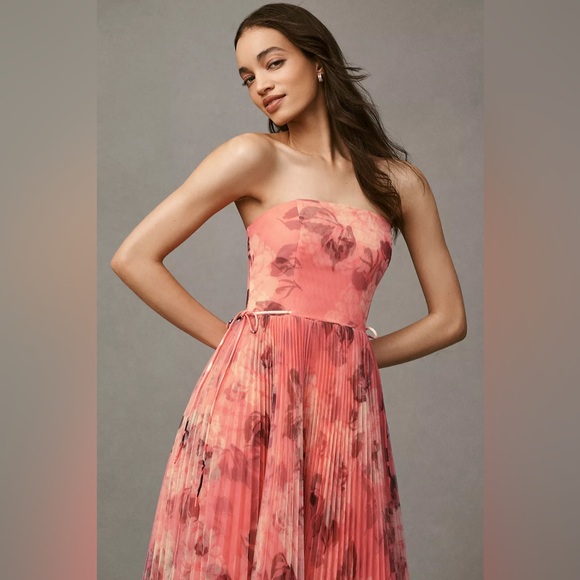 Hutch Strapless Floral Pleated Tulle Midi Dress - Picture 2 of 4